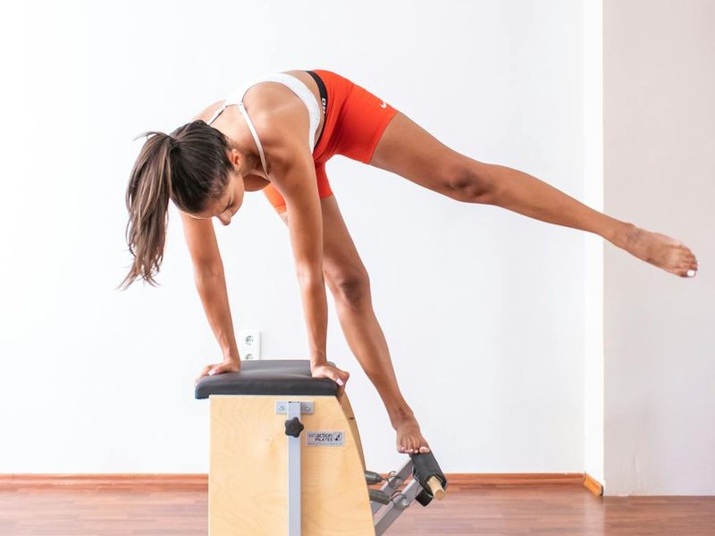Detailed view of core stability exercise equipment on ivory floor.